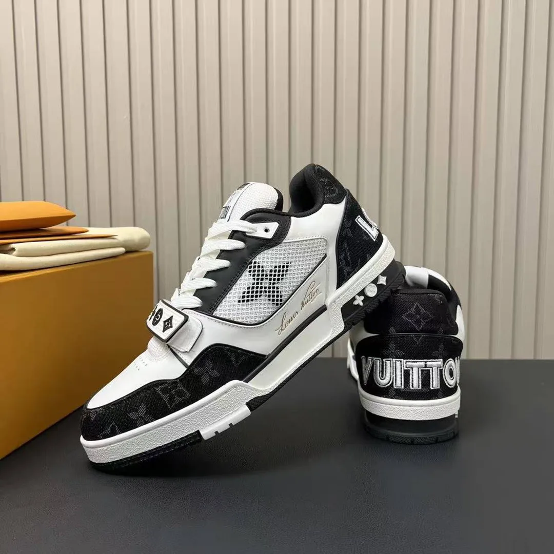 1ABOD3 L.V Trainer Sneaker Monogram Denim and Technical Mesh