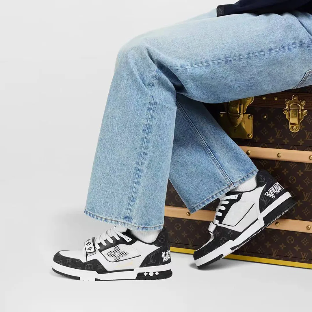 1ABOD3 L.V Trainer Sneaker Monogram Denim and Technical Mesh
