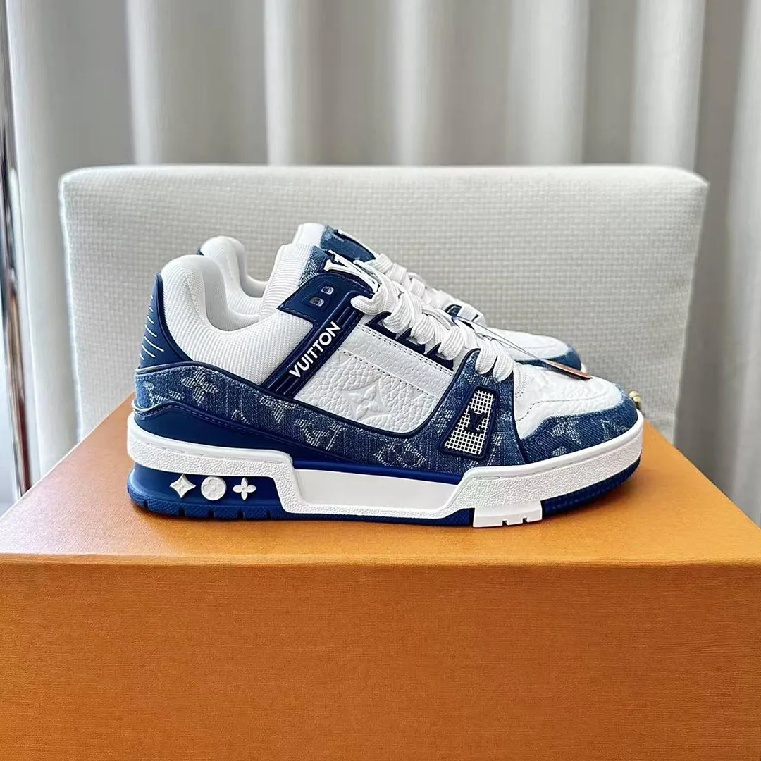 1AC2AO L.V Trainer Sneaker Calf Leather and Monogram Denim