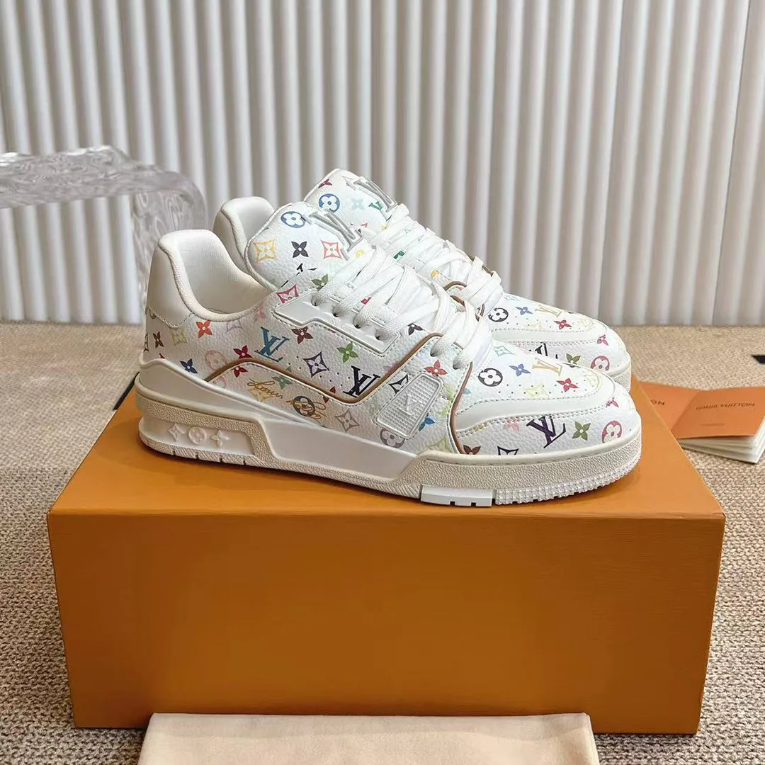 1AGZDN L.V x TM L.V Trainer Sneaker Murakami Multicolored Monogram Grained Calf Leather