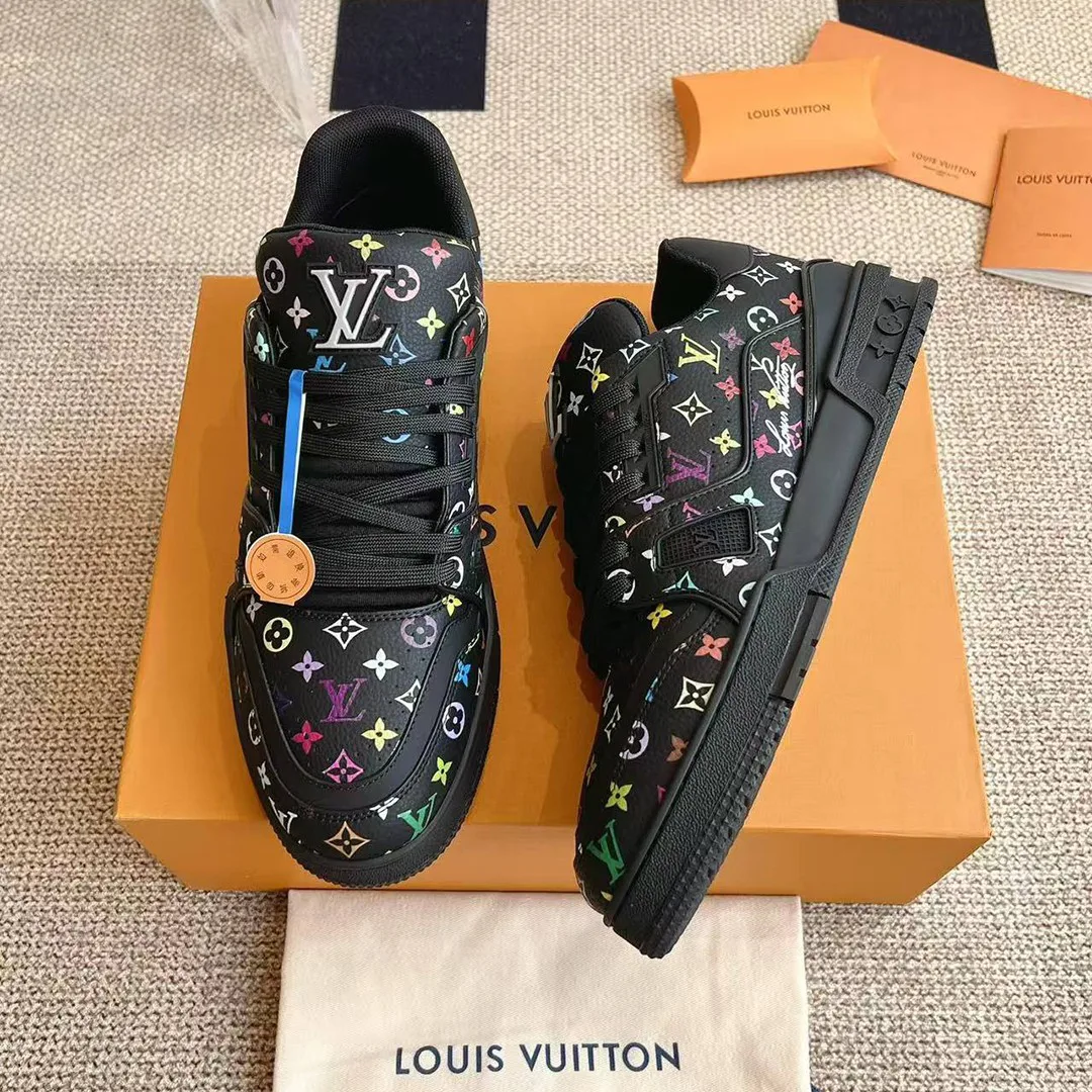 1AGZE3 L.V x TM L.V Trainer Sneaker Murakami Multicolored Monogram Grained Calf Leather