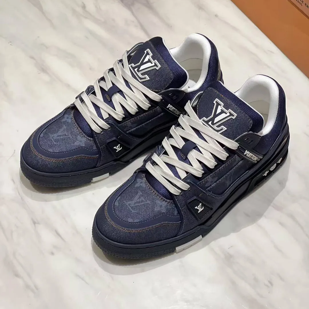 1AHWPR L.V Trainer Sneaker Calf Leather and Monogram Denim