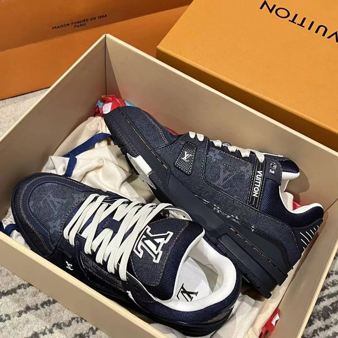 1AHWPR L.V Trainer Sneaker Calf Leather and Monogram Denim