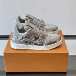 1AJCKZ L.V Trainer Sneaker Metallic Leather Silver - 1A43LH 2 1AJCKZ L.V Trainer Sneaker Metallic Leather Silver