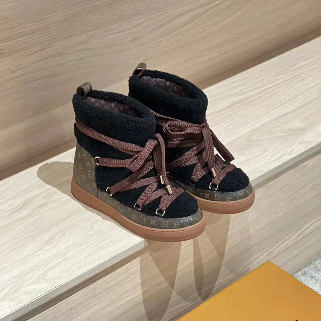 1AIV15 L.V Cloud Lace-Up Ankle Boot Sneaker Shearling Monogram Canvas