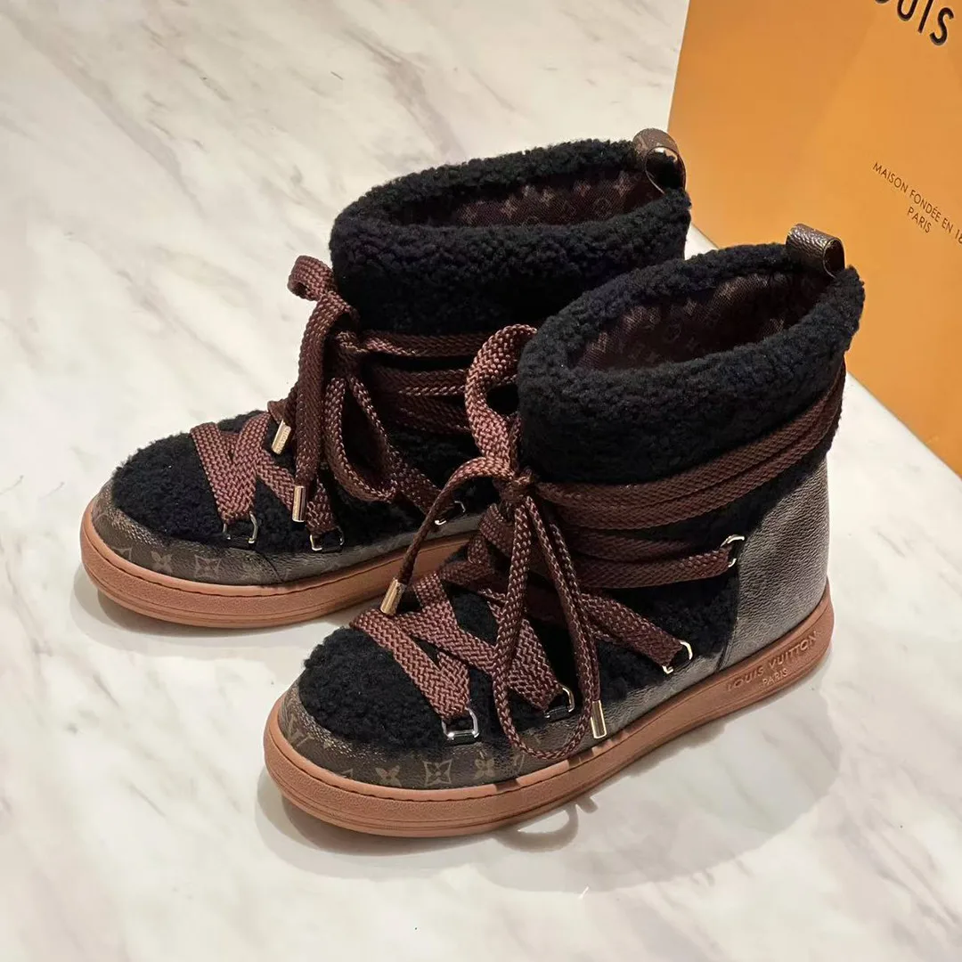 1AIV15 L.V Cloud Lace-Up Ankle Boot Sneaker Shearling Monogram Canvas