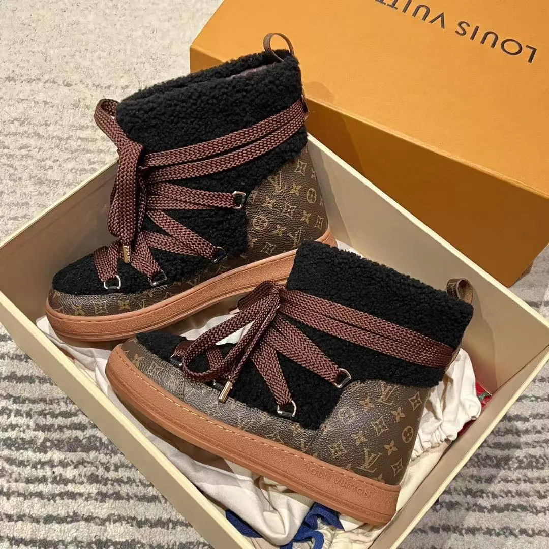 1AIV15 L.V Cloud Lace-Up Ankle Boot Sneaker Shearling Monogram Canvas