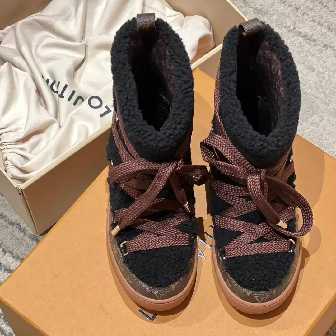 1AIV15 L.V Cloud Lace-Up Ankle Boot Sneaker Shearling Monogram Canvas