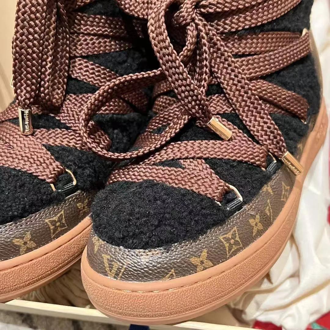 1AIV15 L.V Cloud Lace-Up Ankle Boot Sneaker Shearling Monogram Canvas