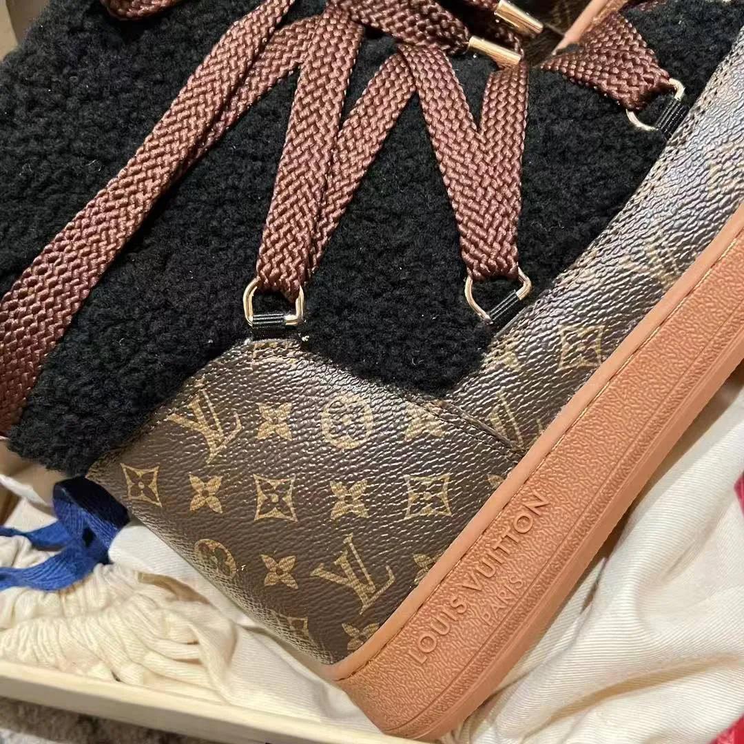 1AIV15 L.V Cloud Lace-Up Ankle Boot Sneaker Shearling Monogram Canvas