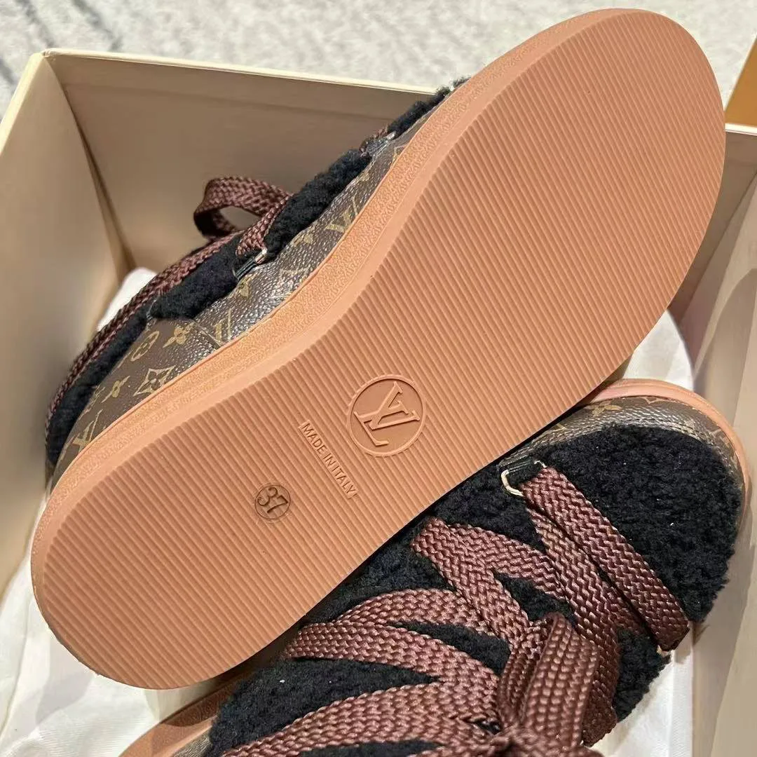 1AIV15 L.V Cloud Lace-Up Ankle Boot Sneaker Shearling Monogram Canvas