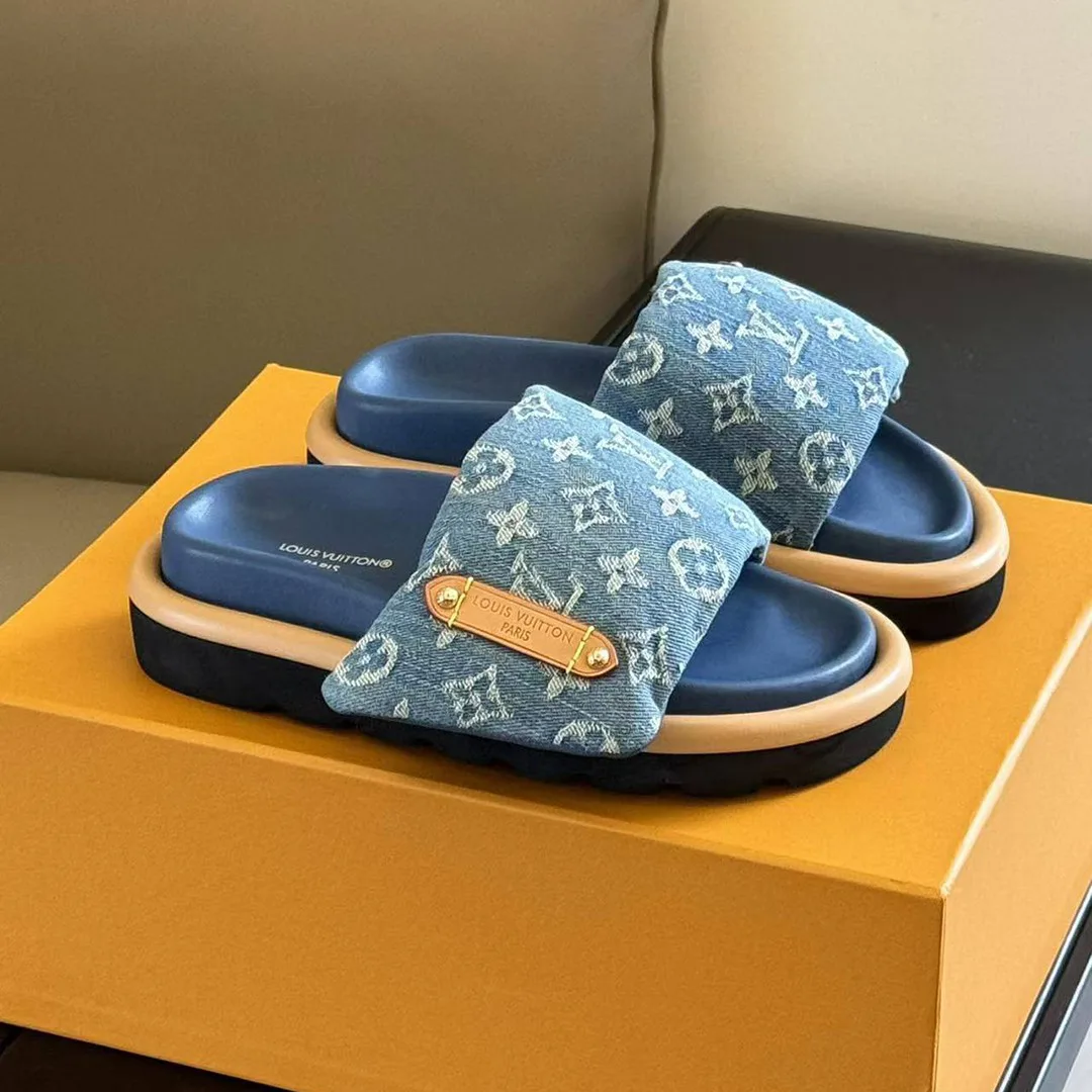 1AGUZN Pool Pillow Flat Comfort Mule Monogram Denim