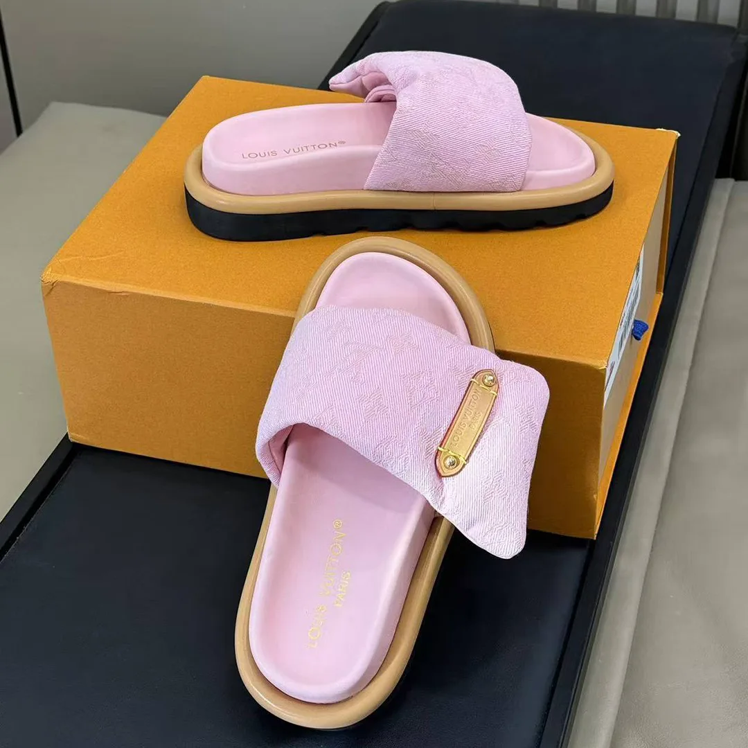 1AGUZD Pool Pillow Flat Comfort Mule Monogram Denim