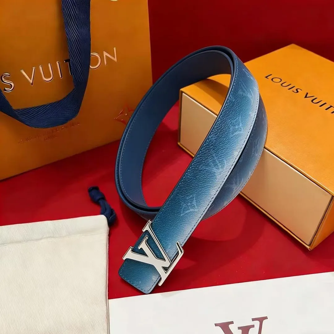 M4723V L.V Initiales Monogram Pigment 40mm Reversible Belt Blue