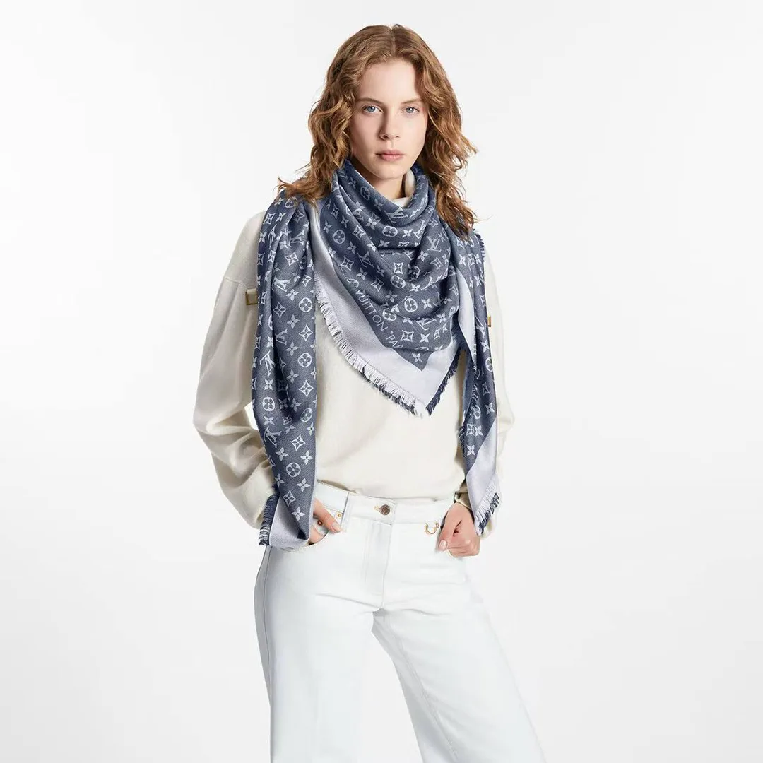 M71376 Monogram Denim Shawl Blue Monogram Pattern