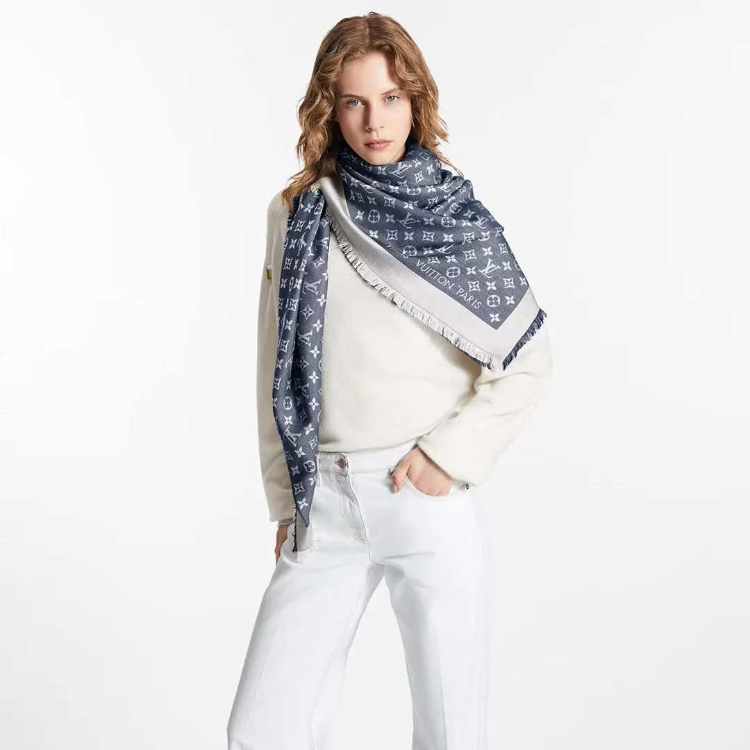 M71376 Monogram Denim Shawl Blue Monogram Pattern