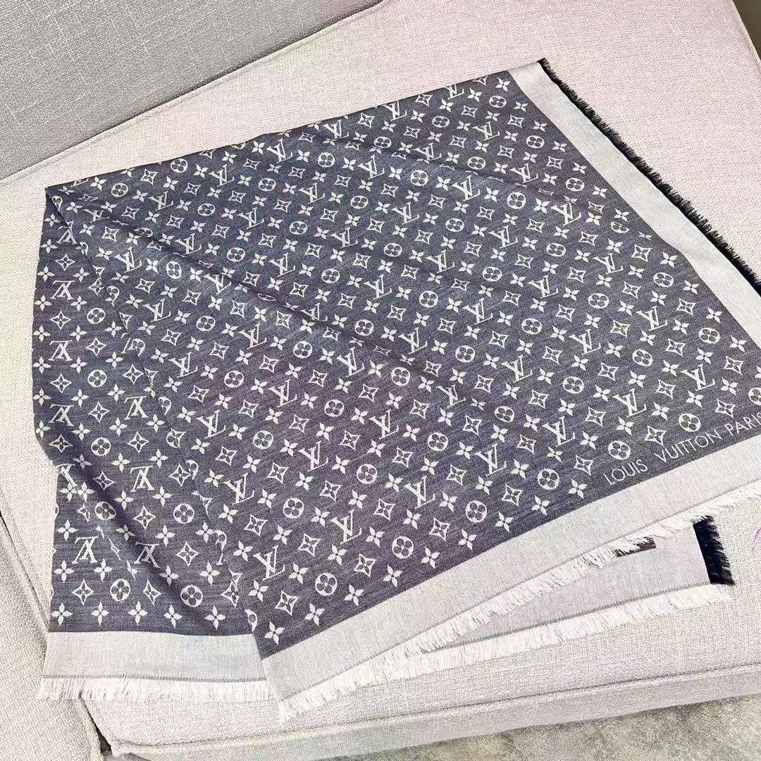 M71376 Monogram Denim Shawl Blue Monogram Pattern