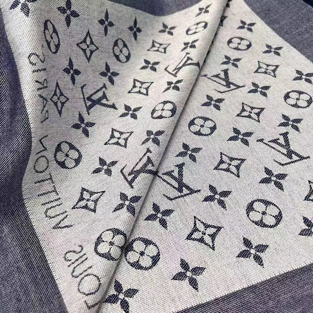 M71376 Monogram Denim Shawl Blue Monogram Pattern