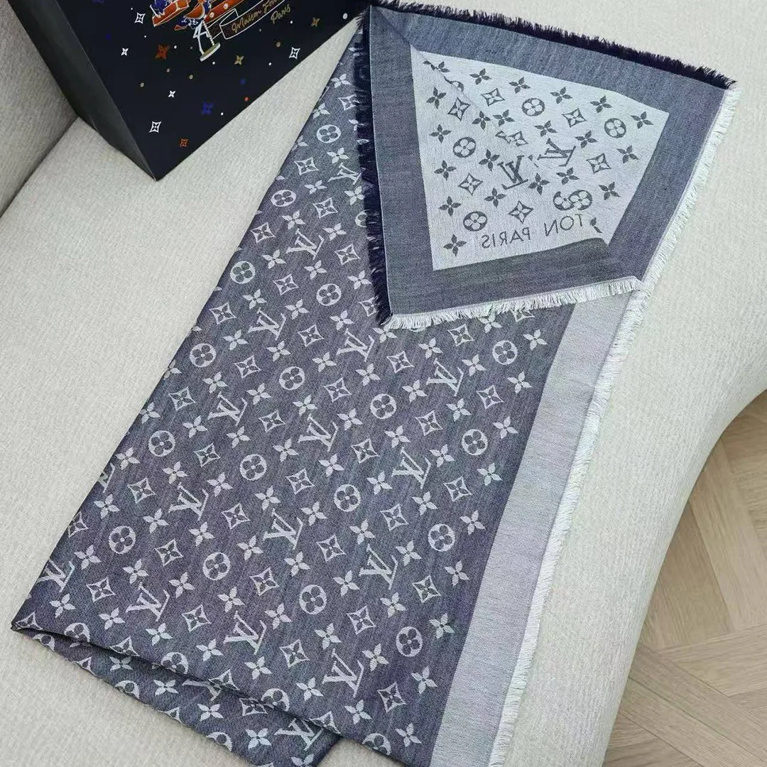 M71376 Monogram Denim Shawl Blue Monogram Pattern