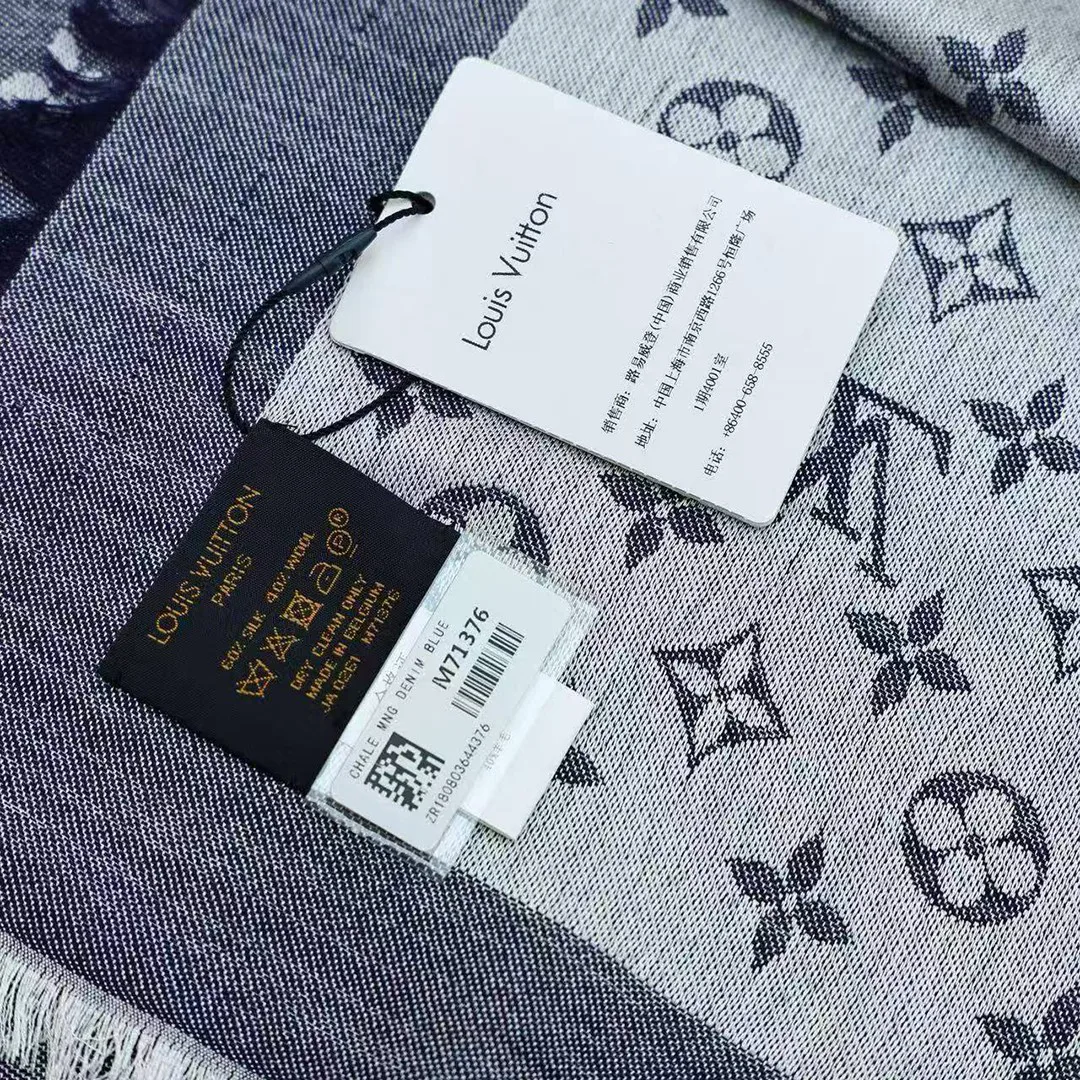 M71376 Monogram Denim Shawl Blue Monogram Pattern
