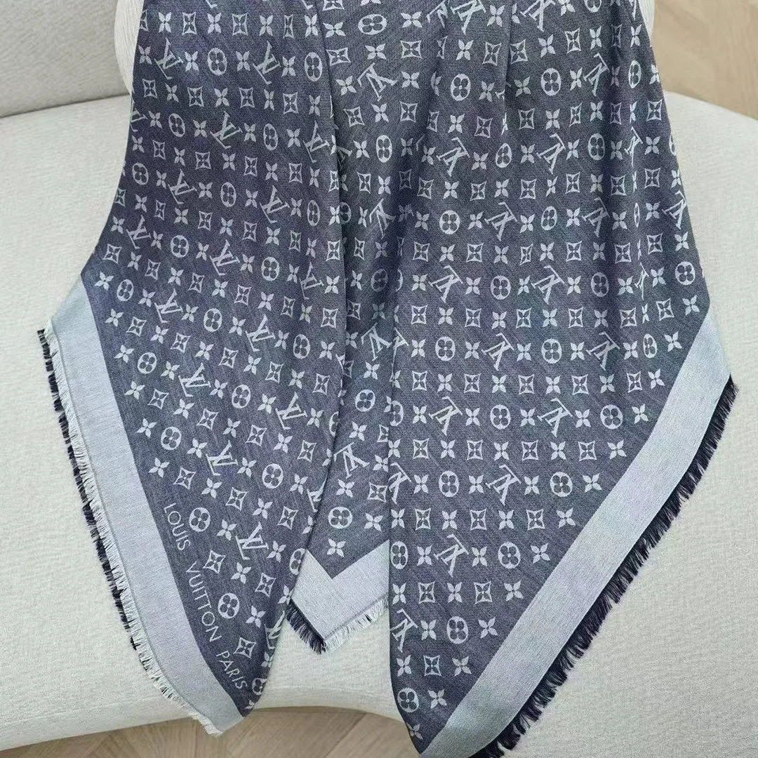 M71376 Monogram Denim Shawl Blue Monogram Pattern