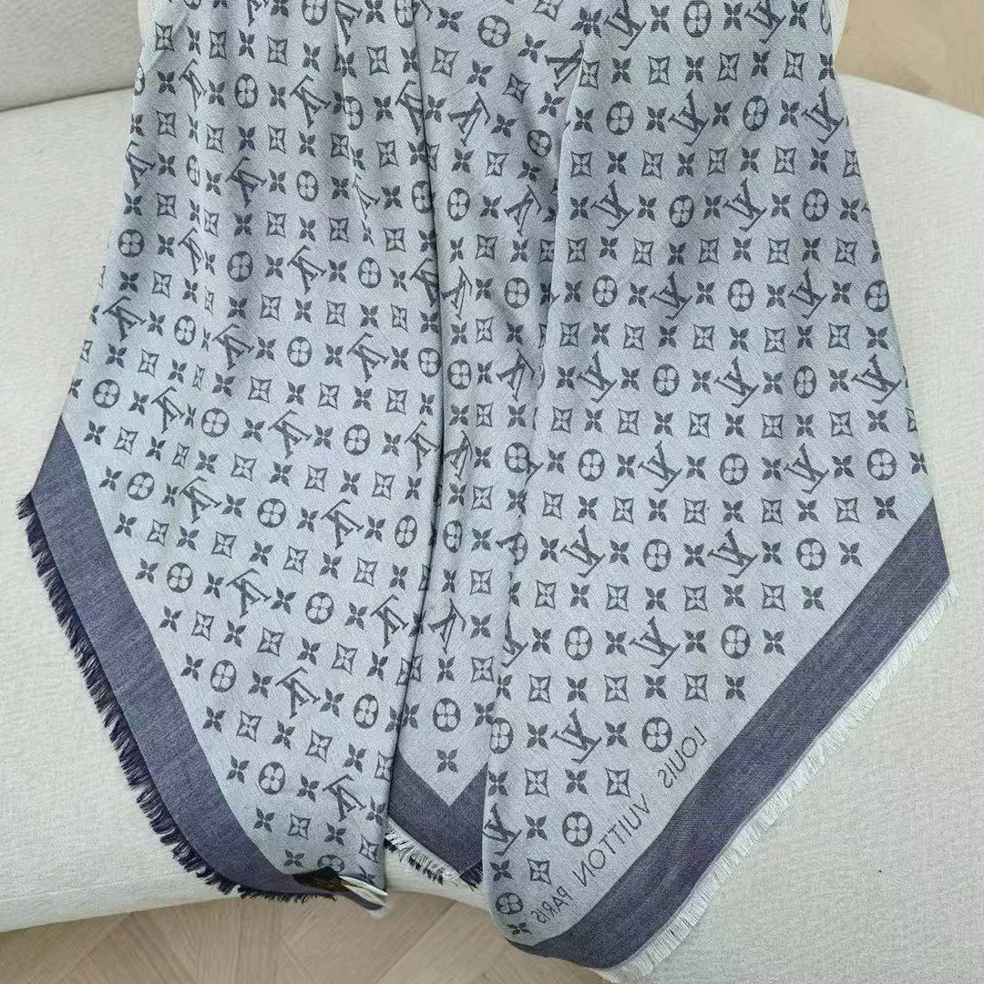 M71376 Monogram Denim Shawl Blue Monogram Pattern