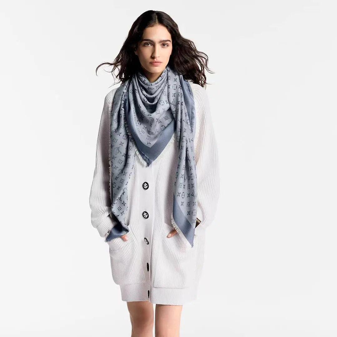 M71382 Monogram Denim Shawl Light Blue Monogram Pattern