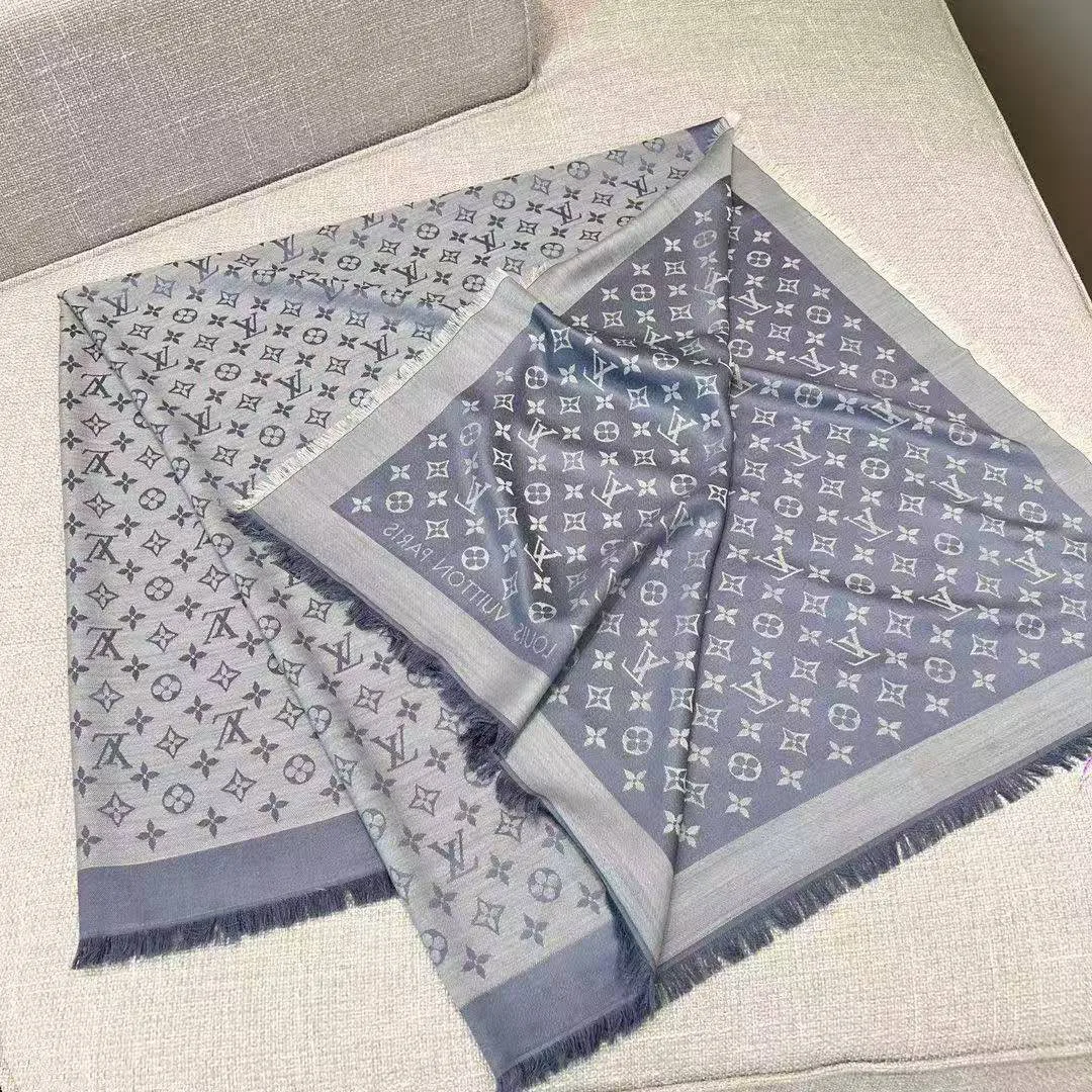M71382 Monogram Denim Shawl Light Blue Monogram Pattern