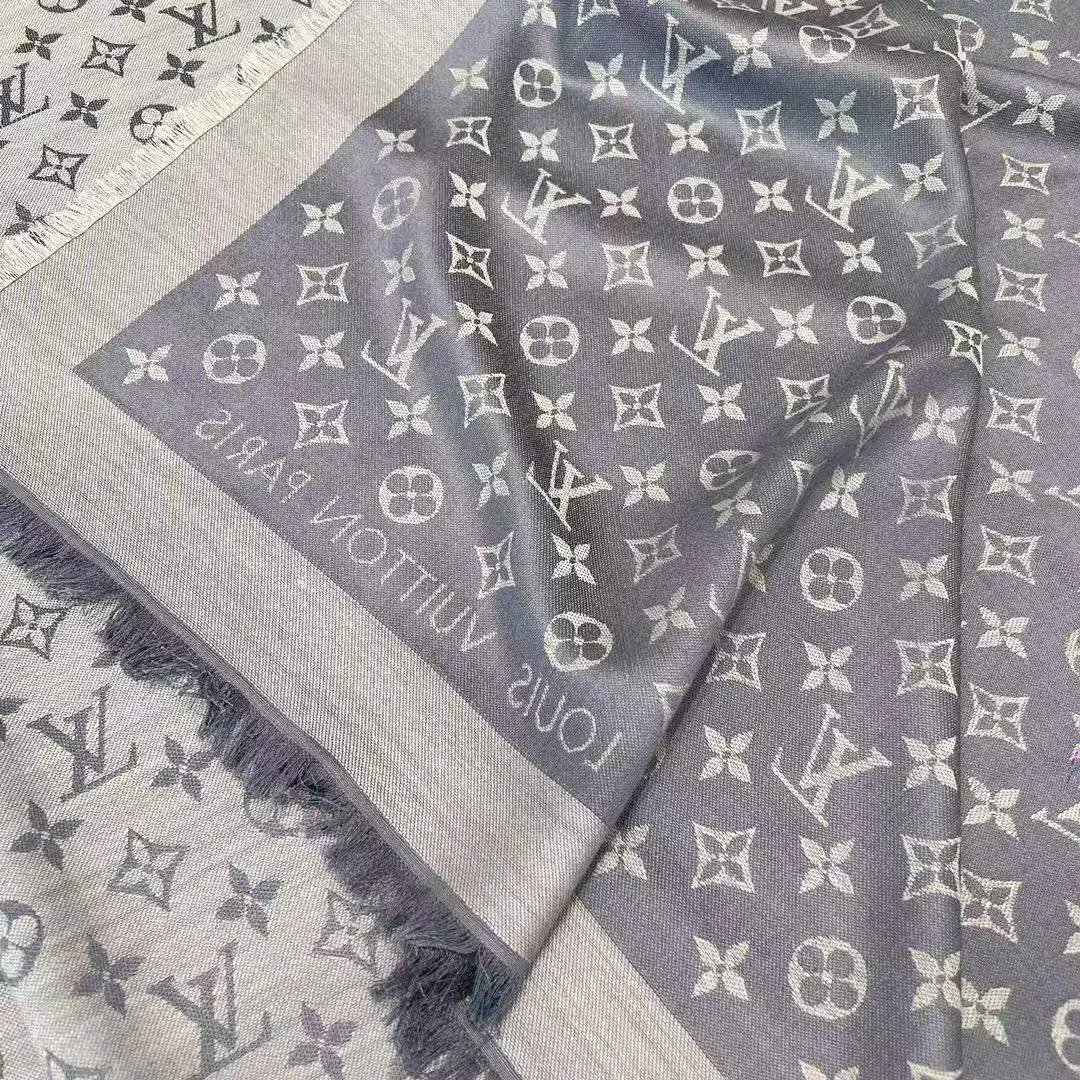 M71382 Monogram Denim Shawl Light Blue Monogram Pattern