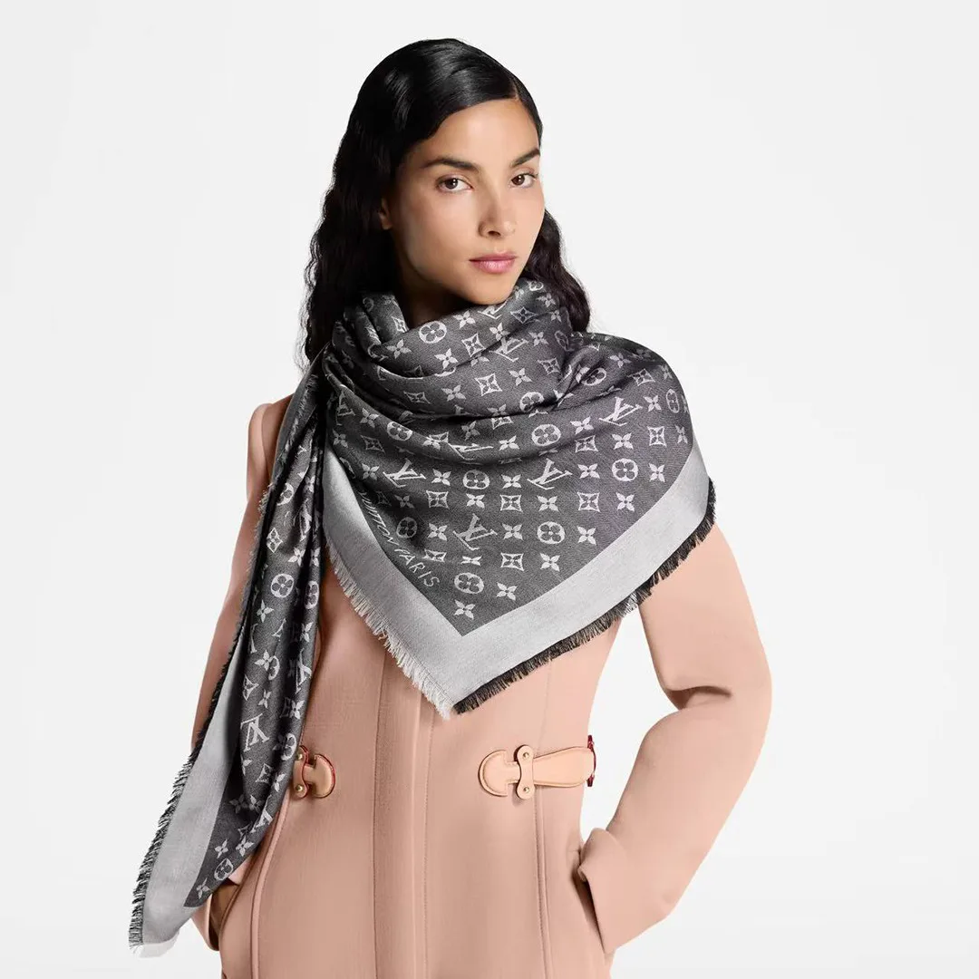 M71378 Monogram Denim Shawl Black Monogram Pattern
