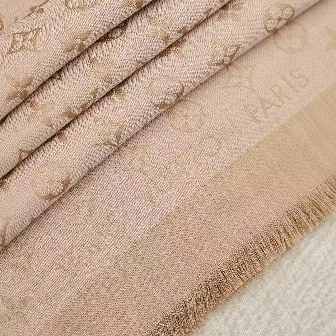 M76068 Monogram Denim Shawl Beige Rose Monogram Pattern