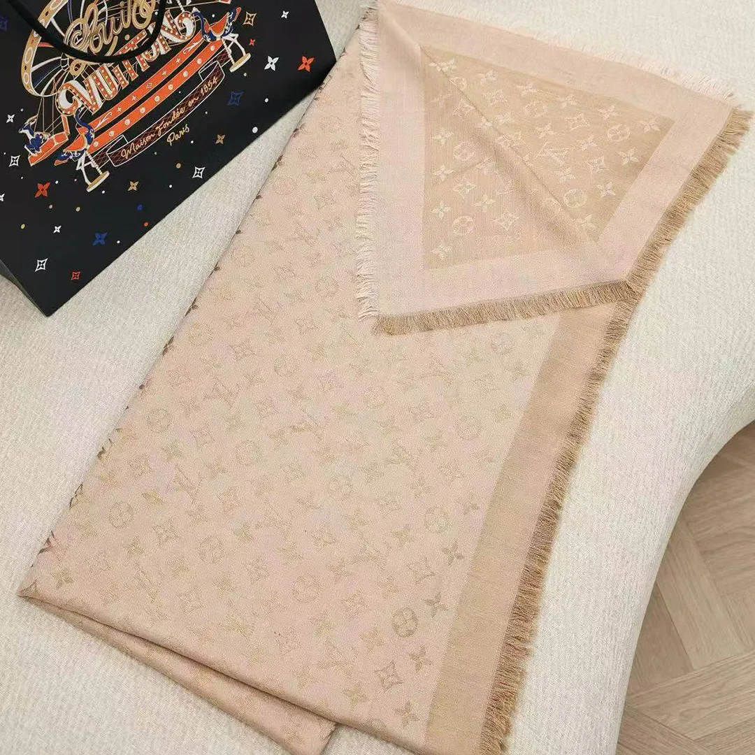 M76068 Monogram Denim Shawl Beige Rose Monogram Pattern