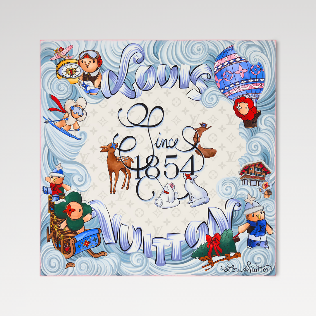 M97192 Vivienne Winter Holiday Square 70 Sky Blue Monogram Pattern