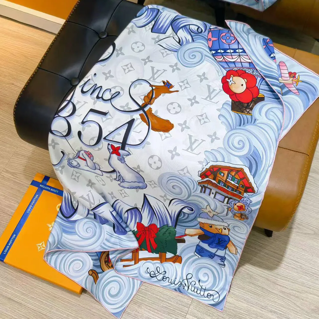 M97192 Vivienne Winter Holiday Square 70 Sky Blue Monogram Pattern