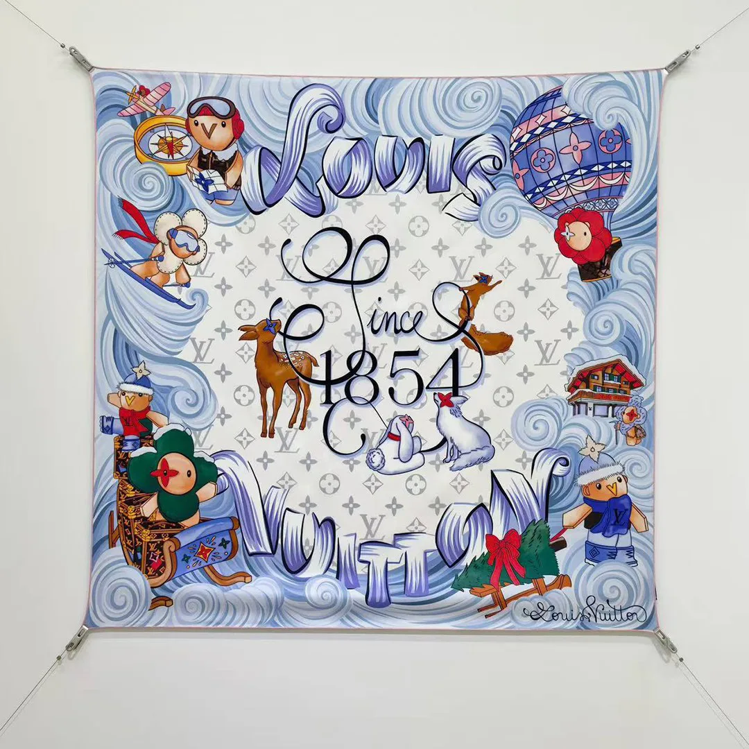 M97192 Vivienne Winter Holiday Square 70 Sky Blue Monogram Pattern