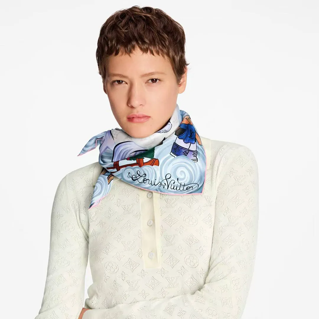 M97192 Vivienne Winter Holiday Square 70 Sky Blue Monogram Pattern