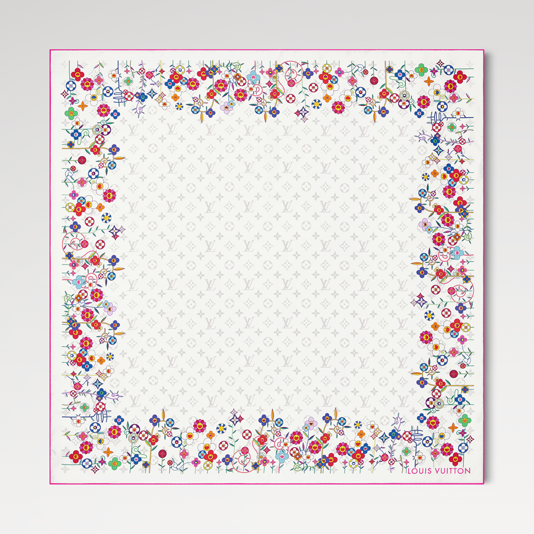 M96263 L.V x TM Monogram Superflat Flowers Square 90 Takashi Murakami White Monogram Pattern