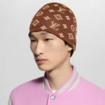 M5248A Fit Monogram Beanie Brown 100% Cotton - M5226A 1 M5248A Fit Monogram Beanie Brown 100% Cotton