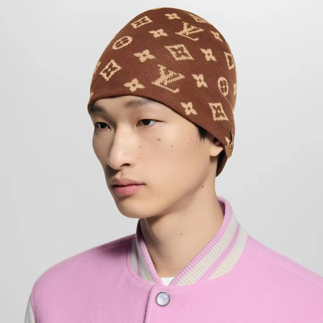 M5248A Fit Monogram Beanie Brown 100% Cotton