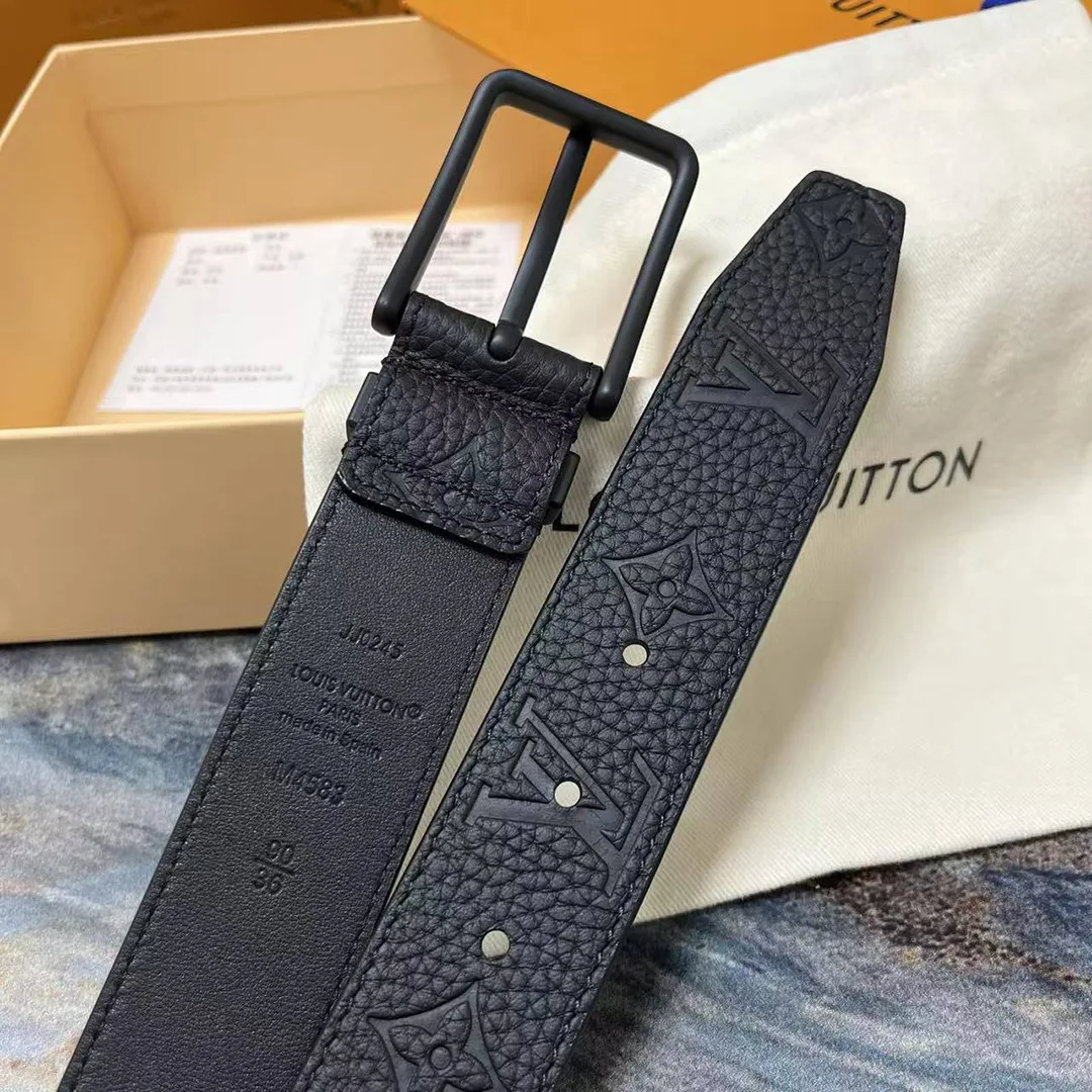 M4583U Pont Neuf Taurillon Monogram 35mm Belt Embossed Monogram Taurillon Leather