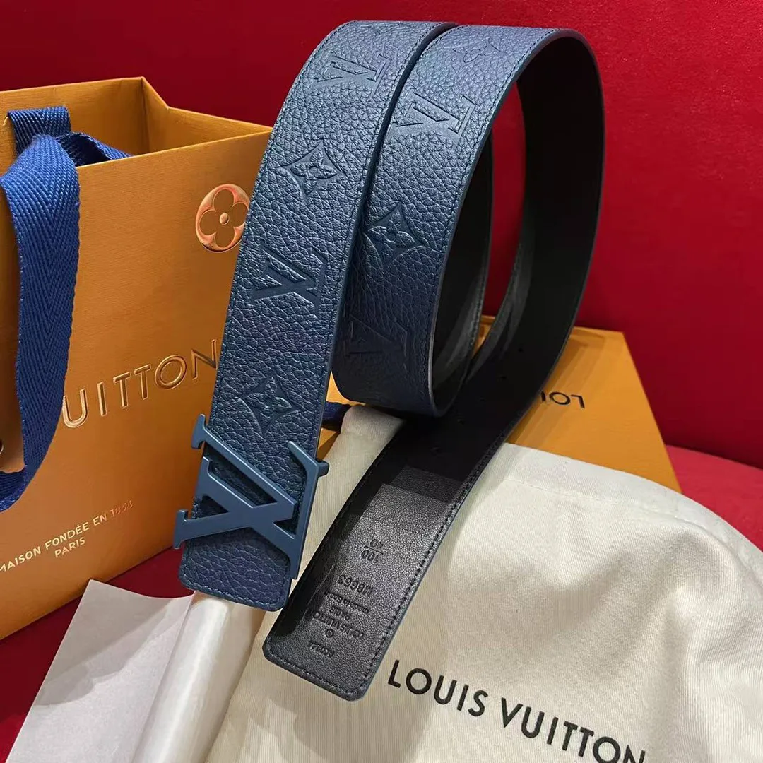 M8663U L.V Initiales Taurillon Monogram 40mm Reversible Belt Navy blue Embossed Monogram Pattern Leather