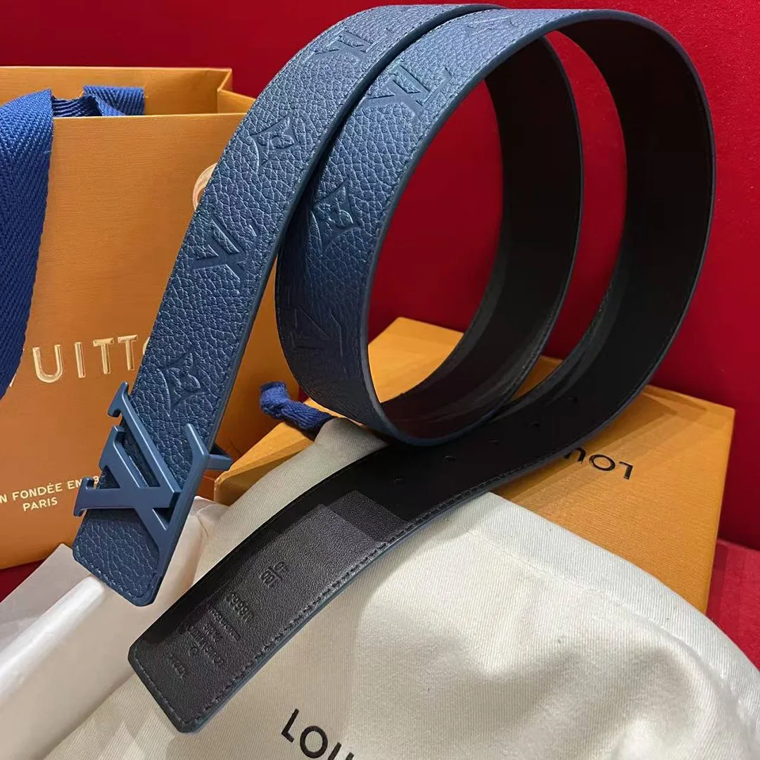 M8663U L.V Initiales Taurillon Monogram 40mm Reversible Belt Navy blue Embossed Monogram Pattern Leather