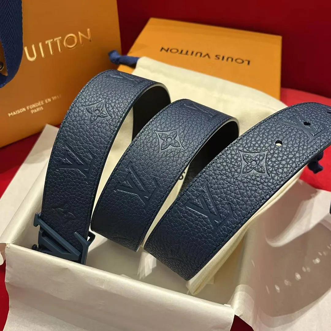 M8663U L.V Initiales Taurillon Monogram 40mm Reversible Belt Navy blue Embossed Monogram Pattern Leather