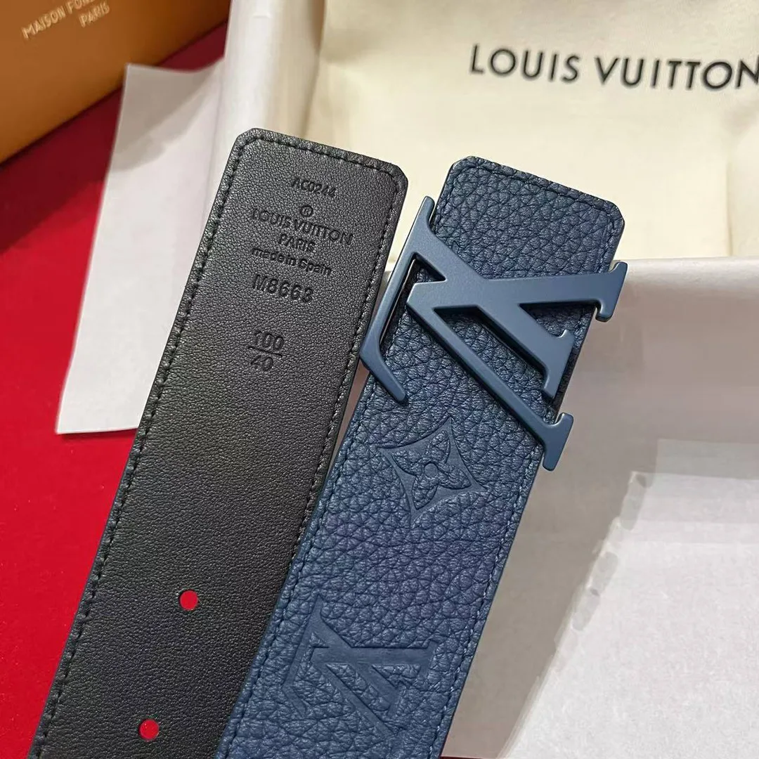 M8663U L.V Initiales Taurillon Monogram 40mm Reversible Belt Navy blue Embossed Monogram Pattern Leather