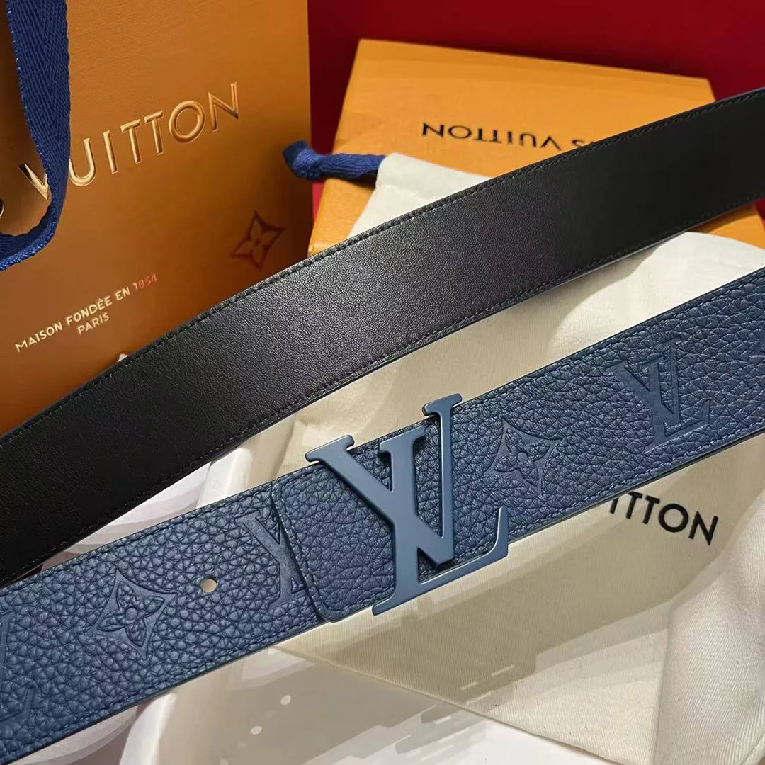 M8663U L.V Initiales Taurillon Monogram 40mm Reversible Belt Navy blue Embossed Monogram Pattern Leather
