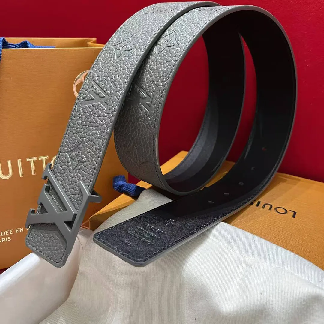 M8662U L.V Initiales Taurillon Monogram 40mm Reversible Belt Dark Grey Embossed Monogram Pattern Leather