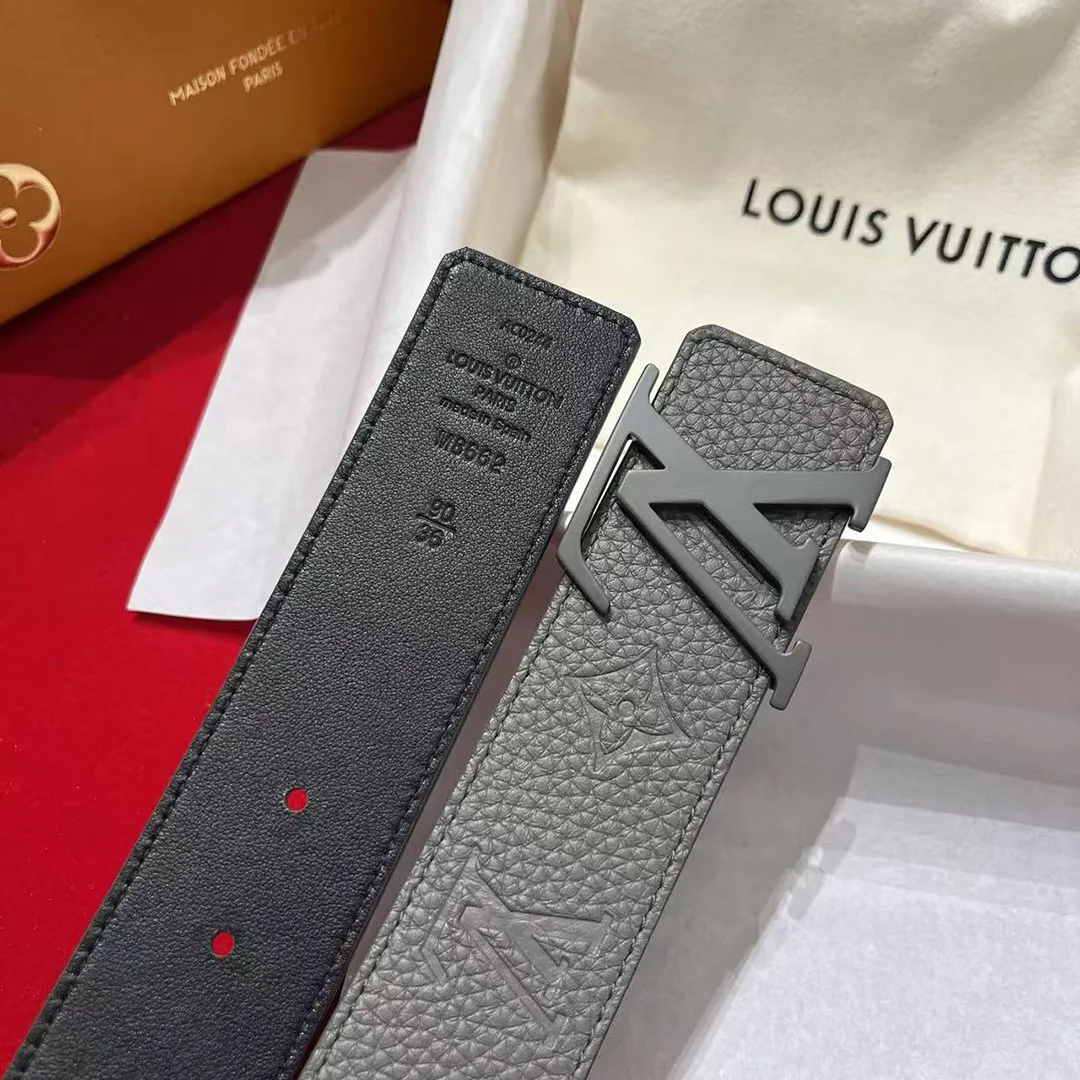 M8662U L.V Initiales Taurillon Monogram 40mm Reversible Belt Dark Grey Embossed Monogram Pattern Leather
