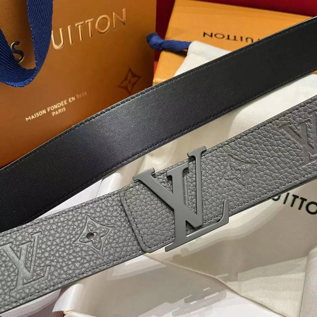 M8662U L.V Initiales Taurillon Monogram 40mm Reversible Belt Dark Grey Embossed Monogram Pattern Leather