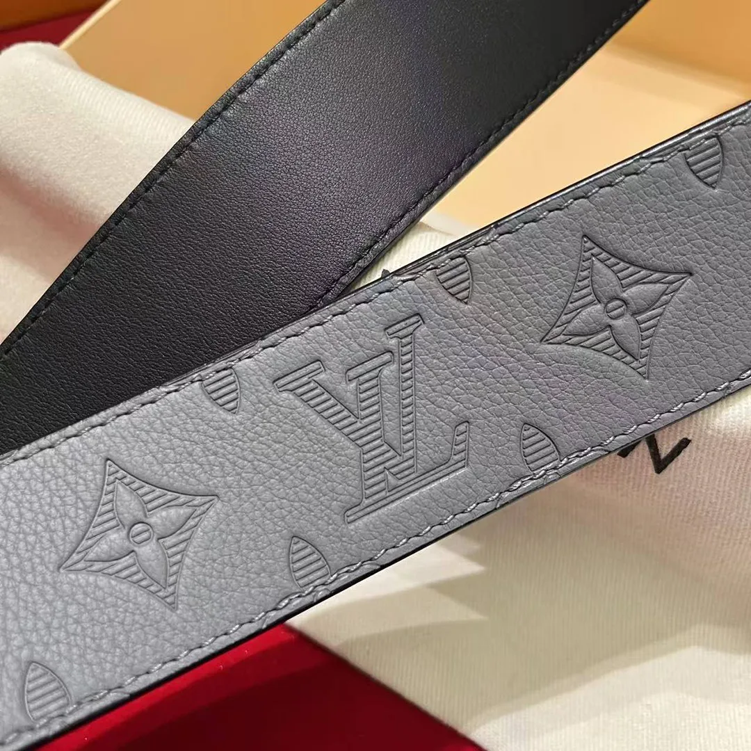 M4505U Shadow 40mm Reversible Belt Dark Grey Black Embossed Monogram Pattern Leather