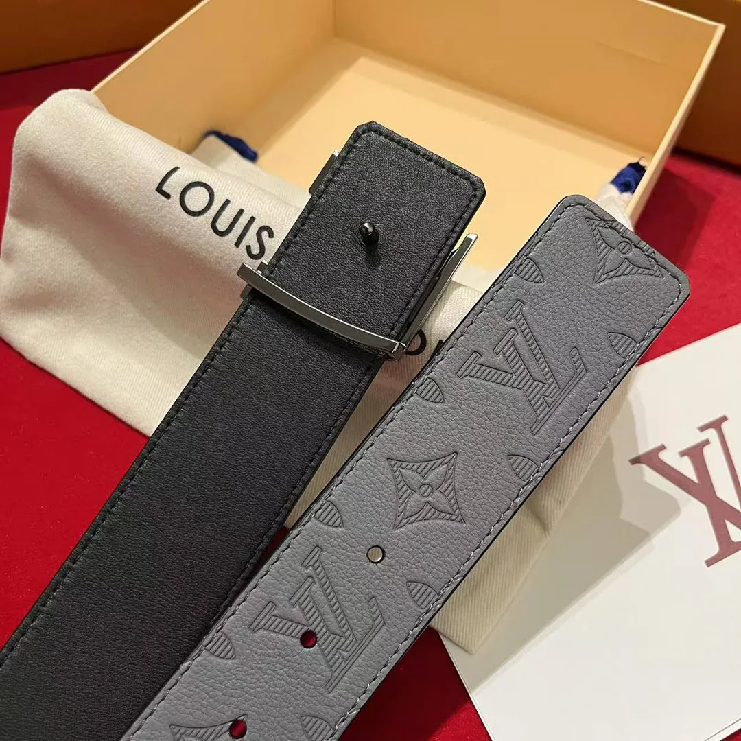 M4505U Shadow 40mm Reversible Belt Dark Grey Black Embossed Monogram Pattern Leather
